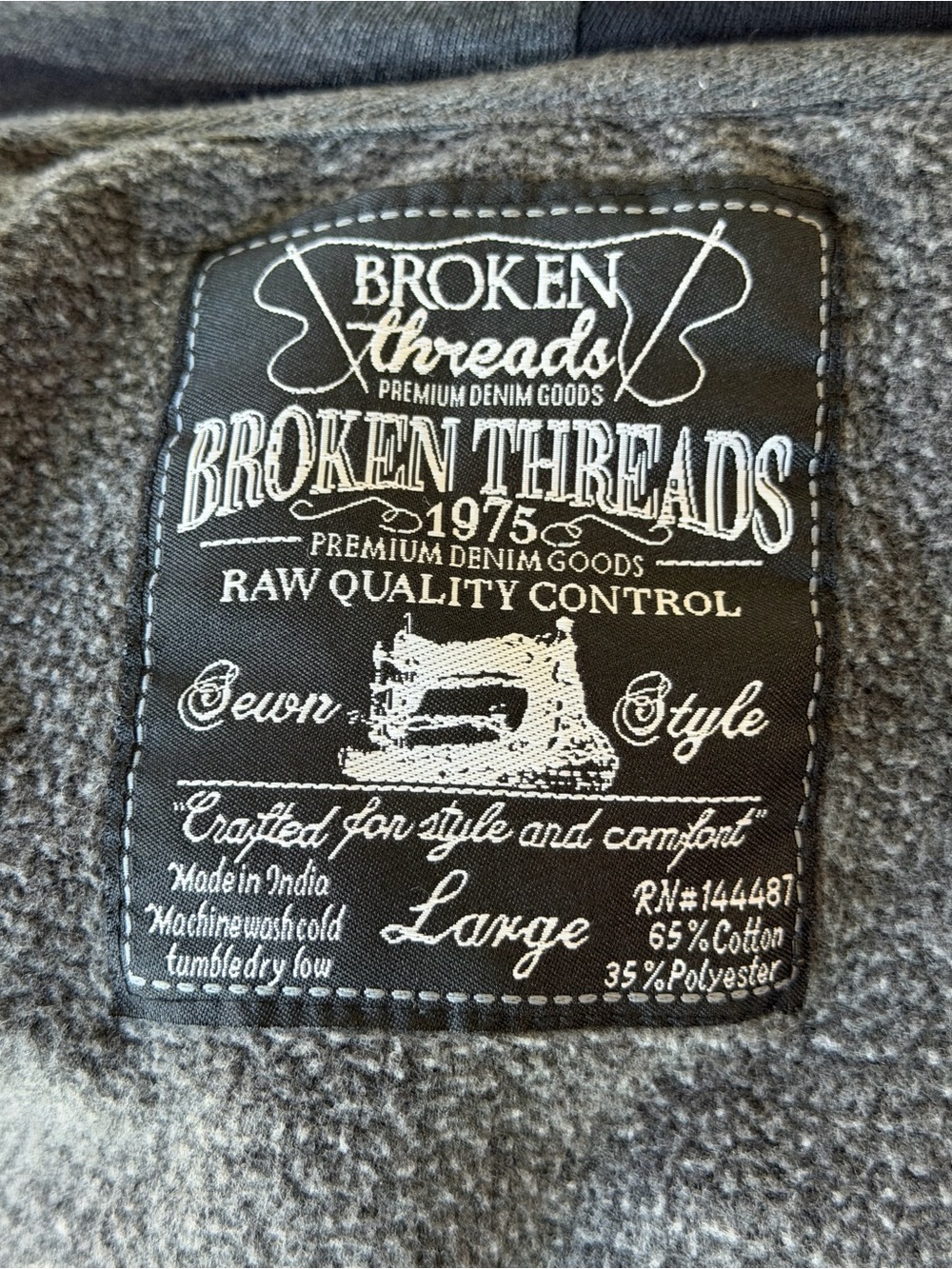 Broken threads size large zip up hoodie with pockets, grey - Picture 5 of 7